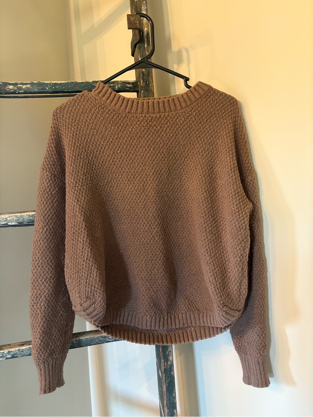 SHEIN Mauve Brown Textured Crewneck Sweater